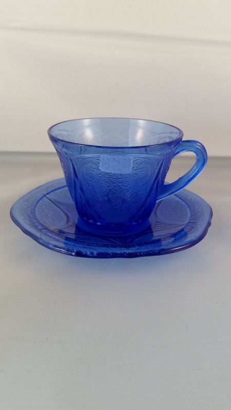 Hazel Atlas cobalt blue Royal Lace cup and saucer