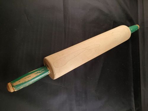 Wooden Rolling Pin with green handles 9 3/4 inch