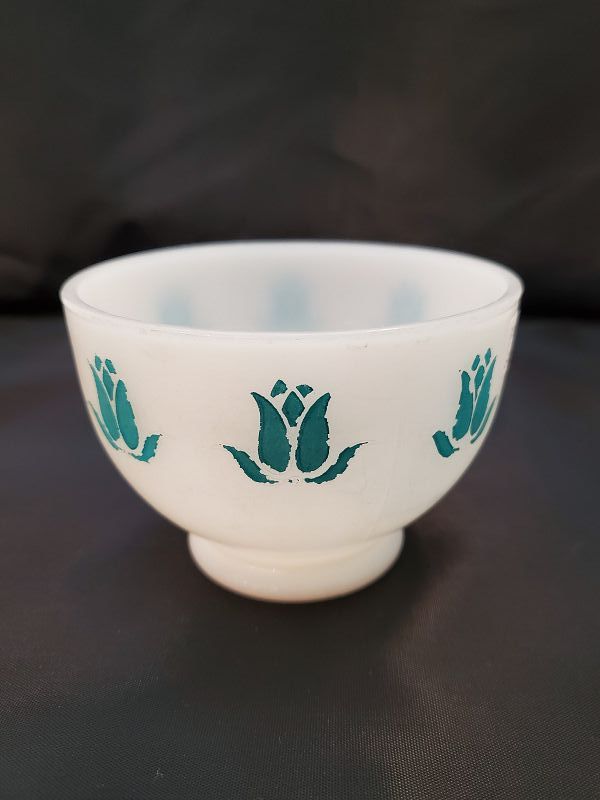 Fire King Cottage Cheese Blue Tulip Bowl