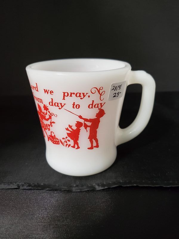 Fire King Prayer Mug With Red Writing