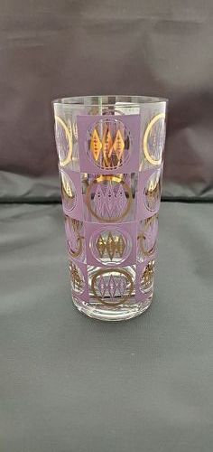 Mid-Century Modern Purple and Gold 12-ounce tumblers 6 pcs