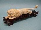 Japanese Carved Ivory Lion on custom Rosewood Base