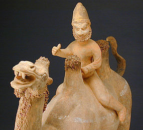 Tang Dynasty Pottery Bactrian Camel & Foreign Rider