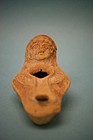 Roman Pottery Oil Lamp with Figure for Handle