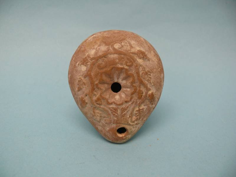 Hellenistic Pottery Oil Lamp with Vine Motif
