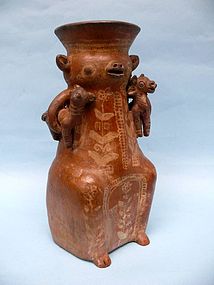 Rare 16th Century Ayacucho Pottery Llama and Twins