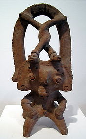 Colima Pottery Rain God Tlaloc Incensario, Janus form