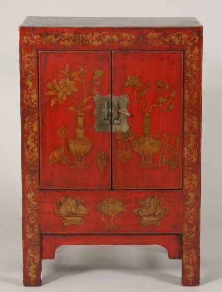 Qing Dynasty Shanxi Red &amp; Gilt Lacquered Cabinet
