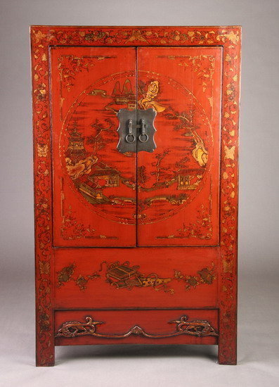 Qing Dynasty Red Lacquer Shanxi Cabinet