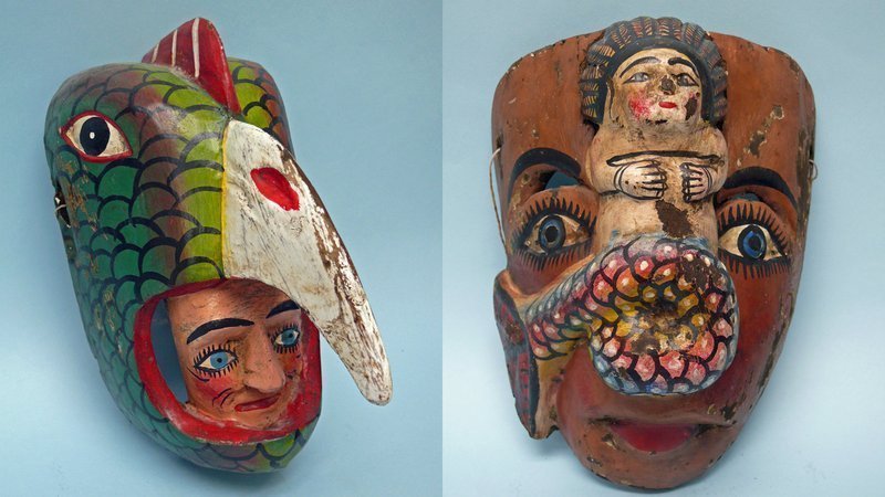 Two Mexican Wooden Day of the Dead Masks