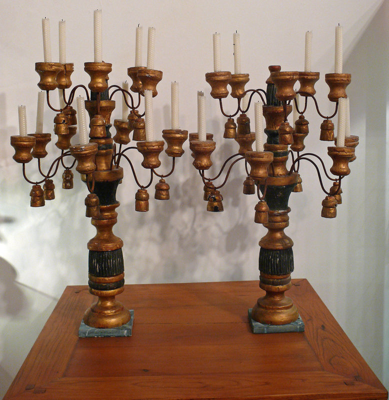 Pair Italian Painted / Gilt Wooden Candelabra, Torchieres