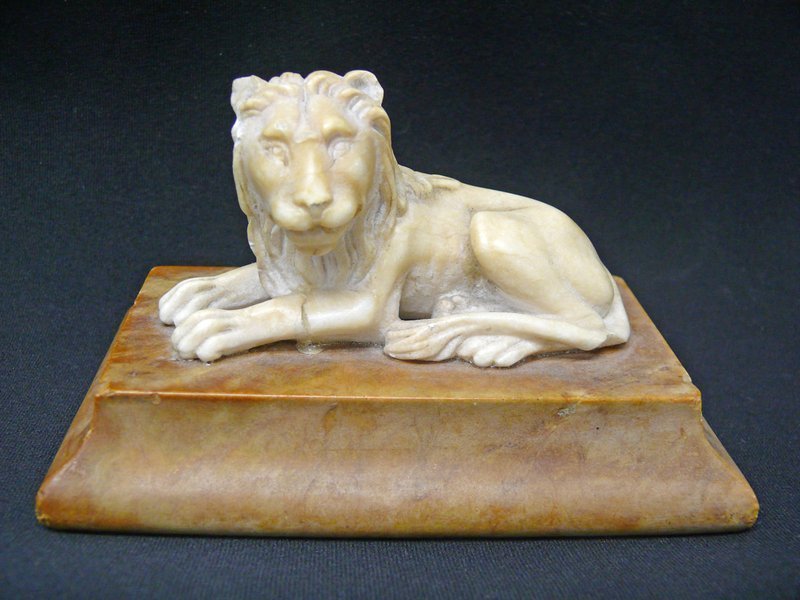 19th Century English Carved Stone Lion on Marble Base