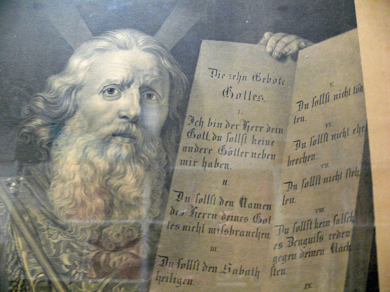 Lithograph, Moses, The Ten Commandments, Wilhelm Creuzbauer