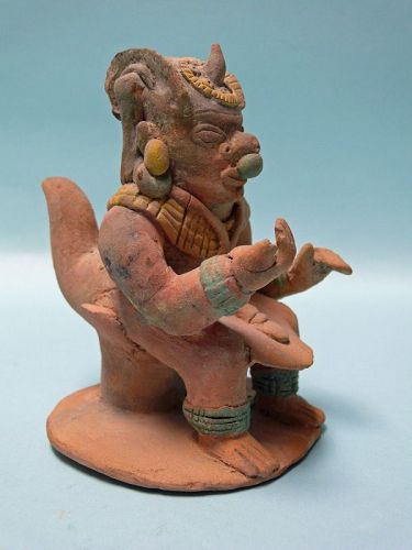Jama Coaque Terracotta  Seated Shaman with Horn, Tail