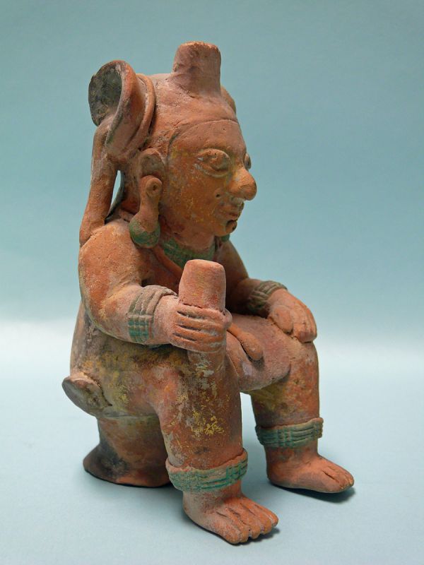 Jama Coaque Terracotta Seated Figure with Headdress