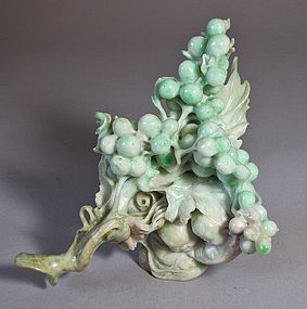 Fine White/Apple Green Jadeite Carved Cluster of Grapes