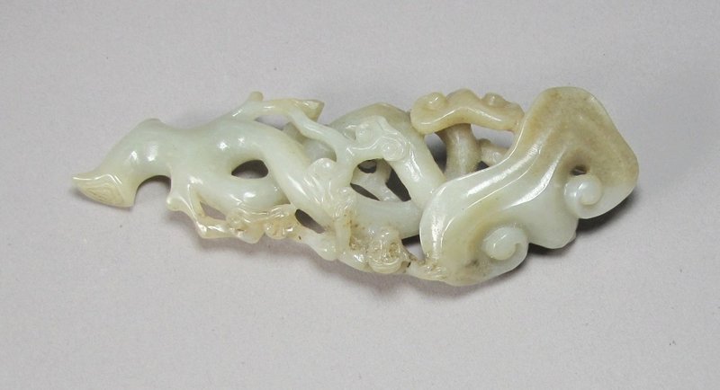 Very Fine Chinese Grey Mottled White Jade Ruyi Sceptre