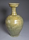 Fine Carved Koryo Greenish Celadon Bottle Vase