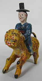 Very Rare/Fine/Pigments Painted Wood Carved Tiger/Man