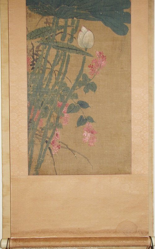 A Very Fine Lotus with Perching Bird Scroll Painting