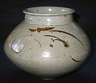 Very Fine/Rare  Iron-Brown Abstract Floral Decorated Jar-17/18th C.