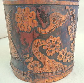 A Large and Finely Carved Korean Bamboo Brush Pot-19th