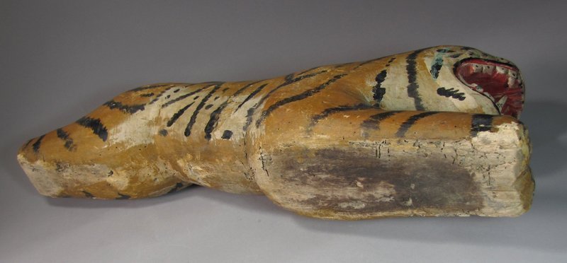 Rare/Fine/Large Wood Carved Tiger Painted In Pigments
