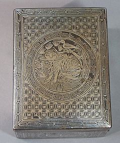 Very Rare Silver Inlaid with a Magpie/Tiger Box/Cover