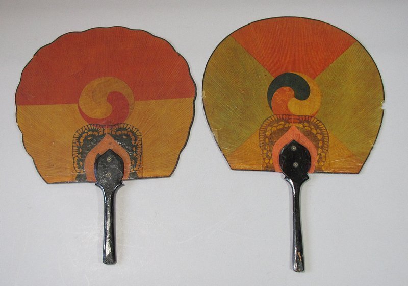 A Pair of  Lacquered /Painted Tae-Keuk Hand Fans