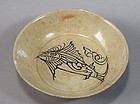 Very Rare Punchong Bowl with Fish in Underglaze Ironblack