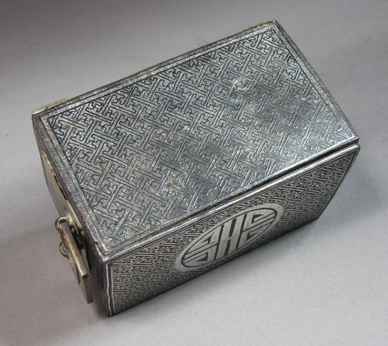 A Very Fine Iron Silver Inlaid Rectangular Box-19th C.