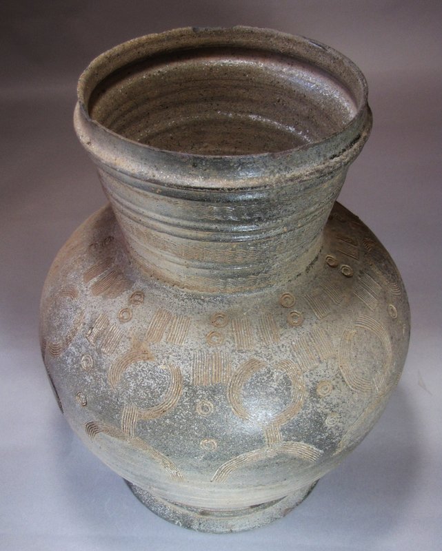 Extrem. Rare Stoneware Jar Incised with Human Figure
