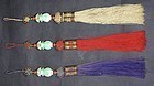 Rare/Fine Set of 3 Silk Ornamental Pendant with Jades