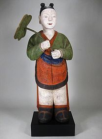 Very Fine/Rare/Large Polychrome Pigments Painted Wood Dong-Ja