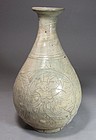 A Rare Korean Punchong Bottle Incised with Peony Blooms-16th C