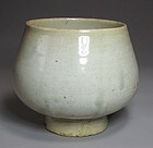 Very Rare and Fine Early Yi Period White Porcelain Stem Bowl-15th C