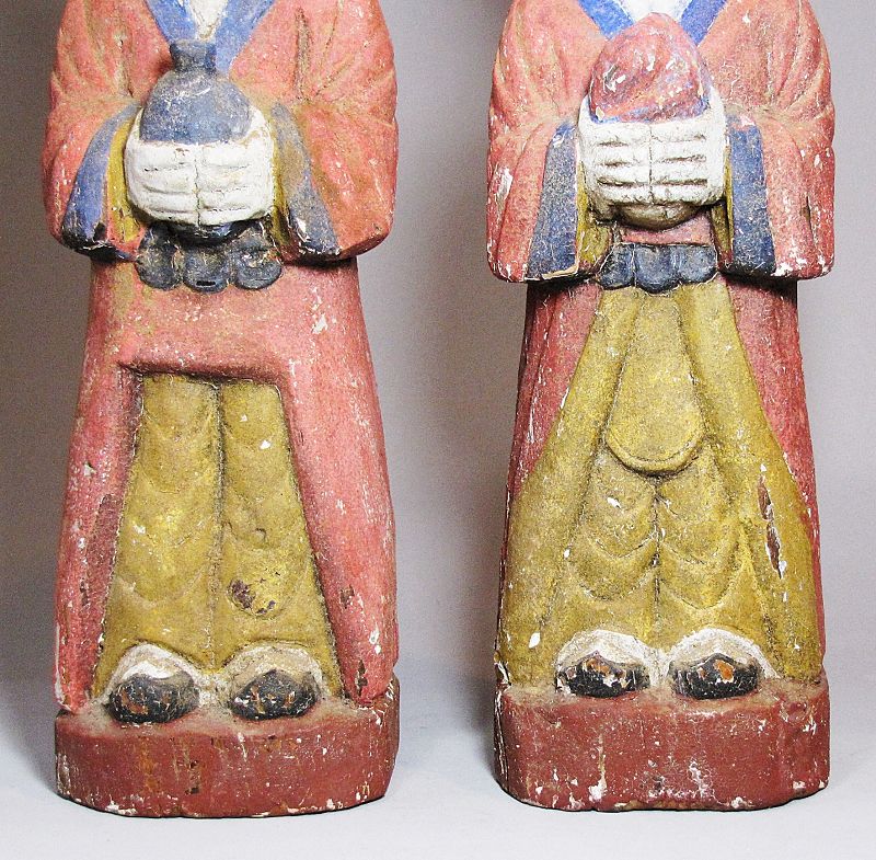 Very Rare/Fin Pair/Boy/Girl Carved Wood/Polychromed Statues-19th C.