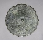 Very Finely Patinated Koryo Bronze Mirror with a Sailing Ship-14th C.