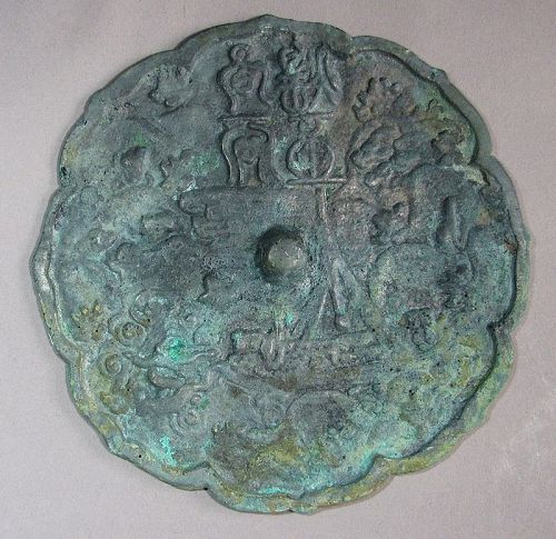 A Fine Koryo Bronze Mirror /Natural Green Patina-11th –14th C
