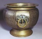 Fine Large Korean Decagonal Incised Brass Brazier/Incense Burne-19th C