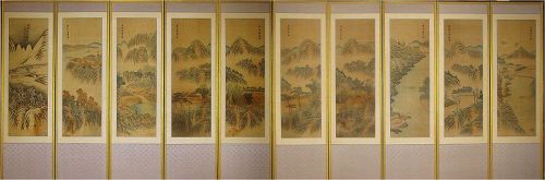 Rare/Fine True-View (實景山水) 10 Panel Screen by 池雲英:1852-1935)