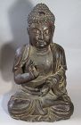 Very Rare/Fine/Large Korean Solid Wood Carved Seated Buddha-15/16th C.