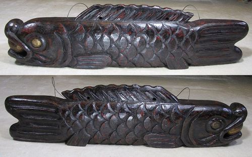 Very Rare/Fine/Large Buddhist Wood Carved Big Fish (木魚 )-19th C