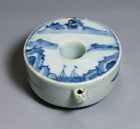 Fine Korean B/W Doughnut Shape Water Dropper Painted/Han River-19th C.