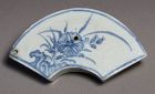 Very Rare Korean B/W Fan-Shape Water Dropper/Character/Orchid-19th C.