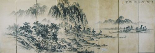 Fine/Rare Korean Spring Sea-Landscape 8 Panel Screen by (남농南農 허건-許楗]