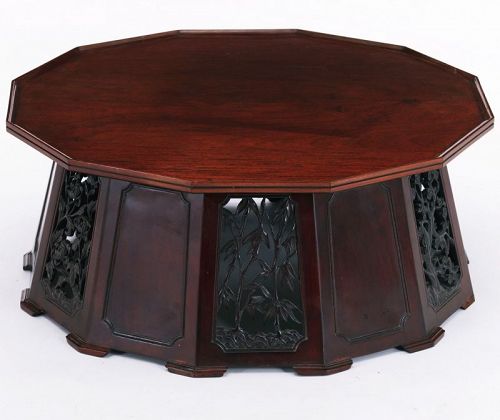 Excep. Large/Rare 12 Faceted/Open Carved Decorated Table-19th C.