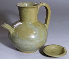 A Fine Goryeo (高麗) Celadon Glazed Ewer with an Original Lid-13th C.