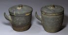 A Pair of Very Rare/Fine Silla Horn-Handle Pottery Cups/Covers-4-6th C