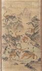 Very Rare/Large 10 Tigers in Deep Mountain Scroll Painting 19th C.